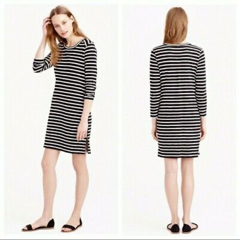 J Crew Striped 3/4 Sleeve Dress Exposed Zipper
